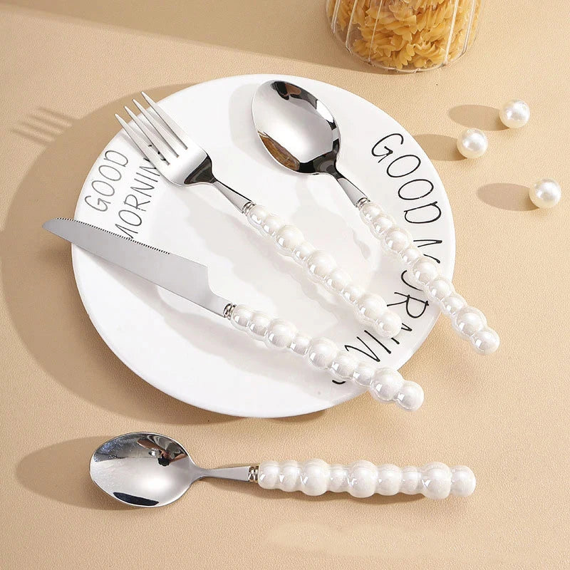 16PCS Pearl Tableware Set Ins Style Creative Gift for Home Tableware Wedding Tableware Table Decoration Supplies Wedding Faviour